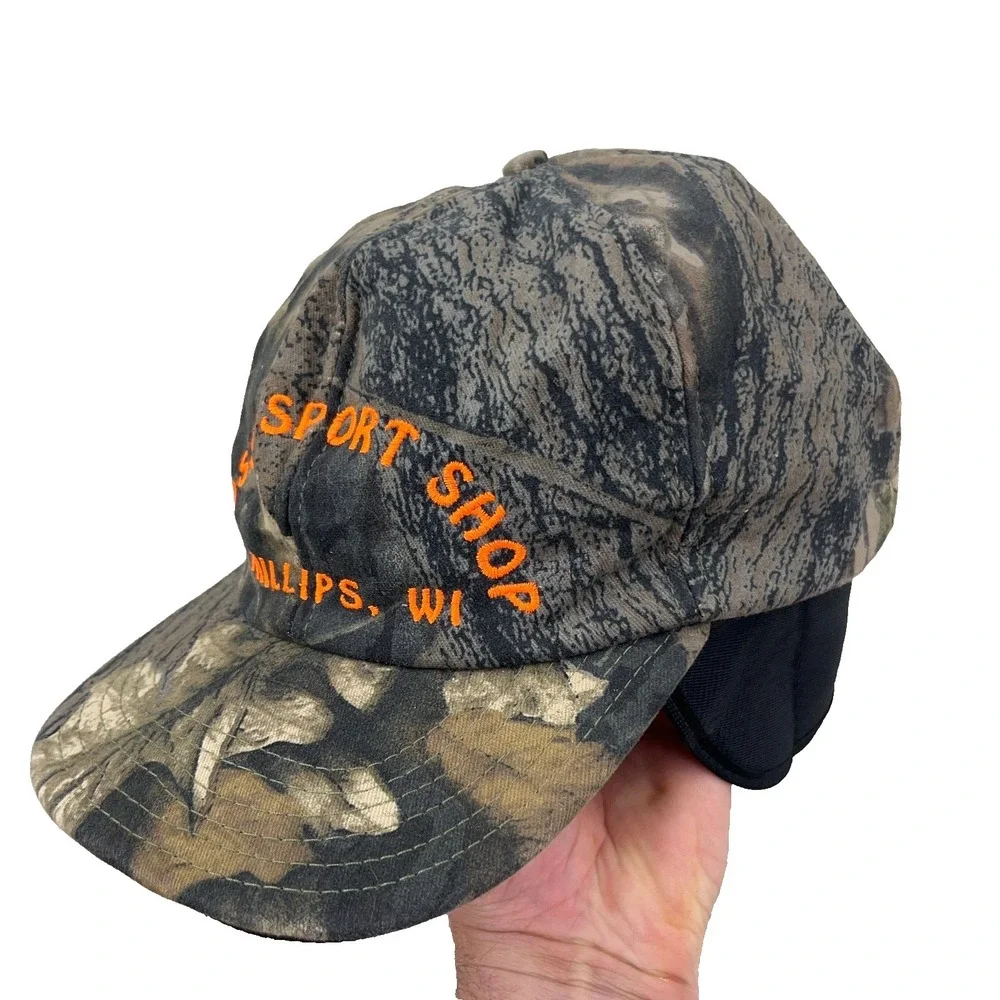 Vintage Camo Trapper Hat Cap Size XL Made In‎ USA 90s Ear Flaps Hunting Adult